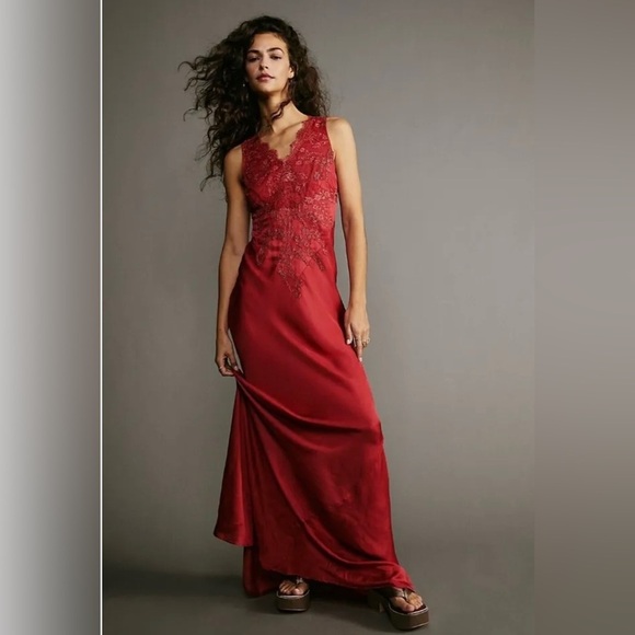 NWT Free People X Brenda Knight Laced Maxi Slip Dress - Picture 15 of 16